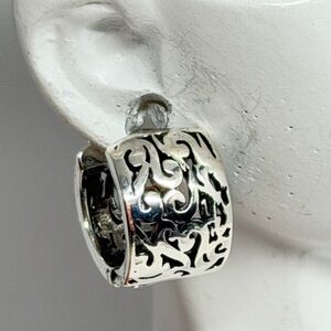 Intricate Filigree Hoop Earrings in Silver Tone